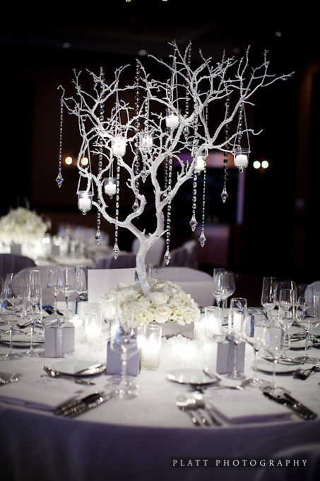 silver tree branch white wedding crystals