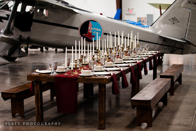grand-canyon-wedding-arizona-26 Wedding reception in airplane hanger at the Grand Canyon Air Museum