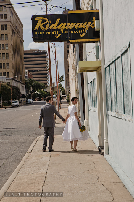 bride and groom portrait in the streets of Shreveport Louisiana