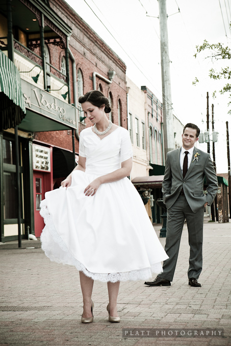 bride and groom portrait in the streets of Shreveport Louisiana
